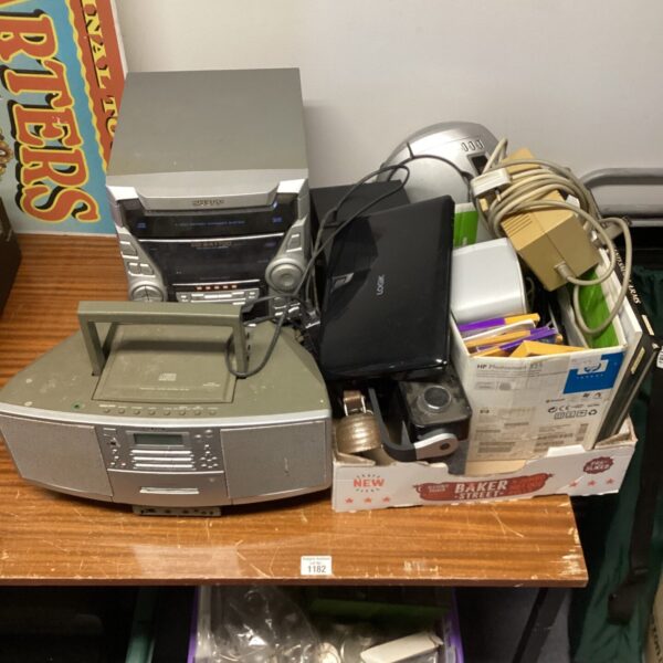 Joblot of electronics inc sharp 3 disc hi-fi, logic portable dvd player & HP photo printer