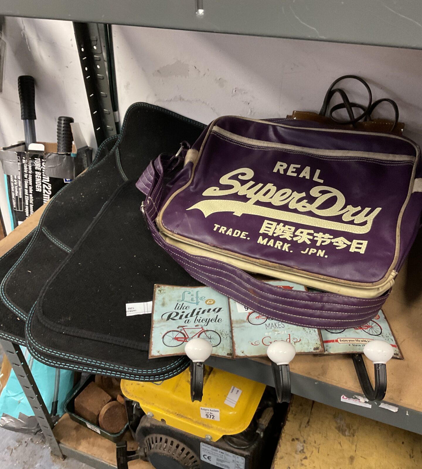 Set a car mats, super dry shoulder bag and tin coat hooks