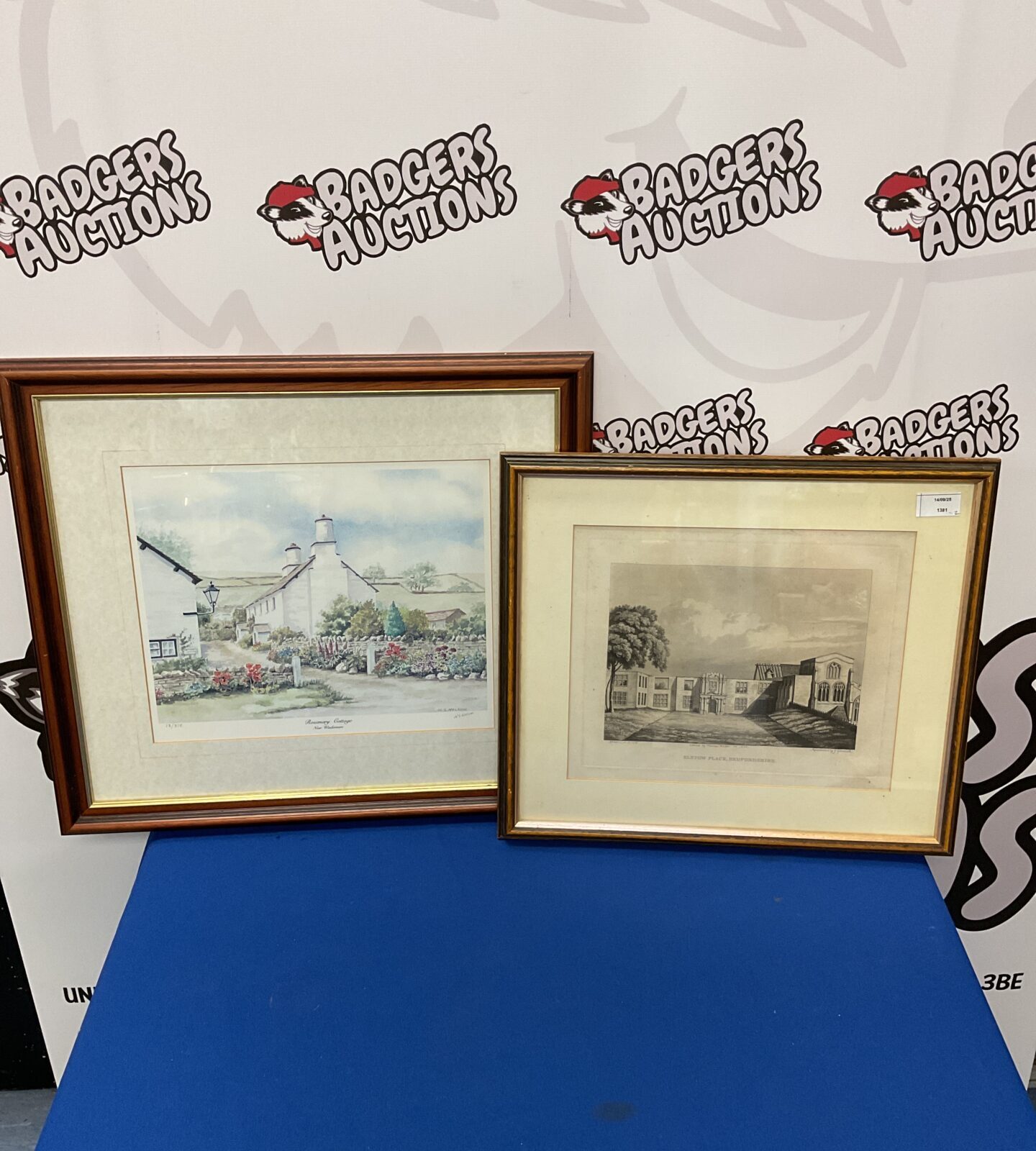 n s nelsin signed ltd ed print of rosemary cottage windmere & 19th century aquatint of elstow place bedfordshire