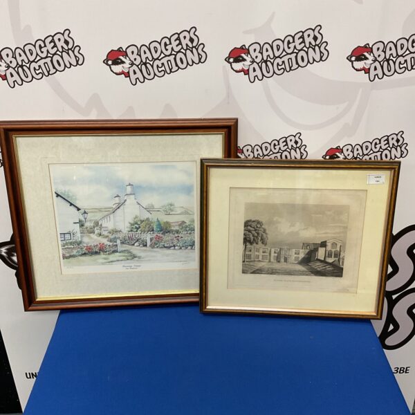 n s nelsin signed ltd ed print of rosemary cottage windmere & 19th century aquatint of elstow place bedfordshire