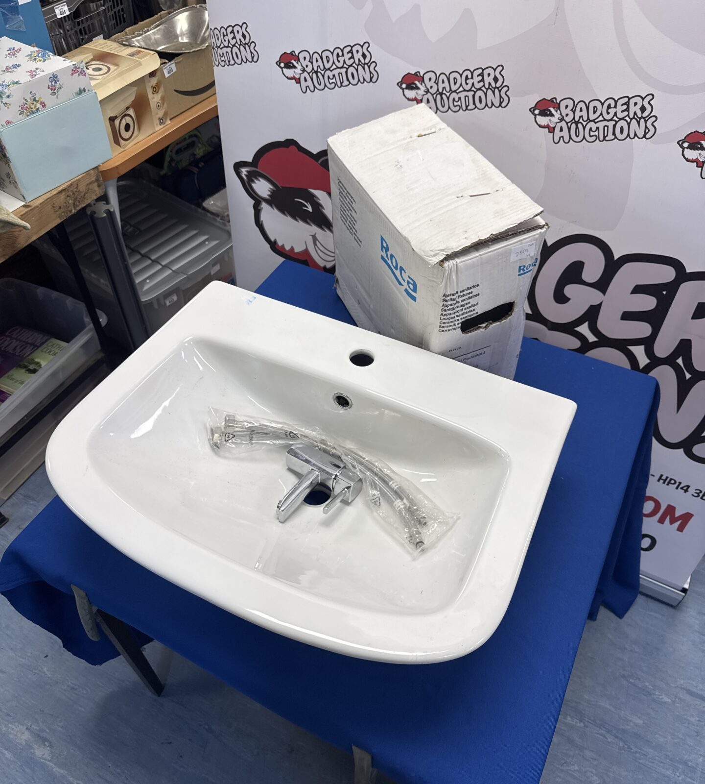 Roca Inca 62cm monobloc basin with mixer tap, tails & Inca semi pedestal - never been fitted