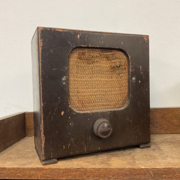 Vintage Stentorion speaker cabinet with woven grille.