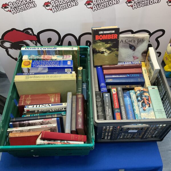 Two trays if books including bronte susters & len deighton
