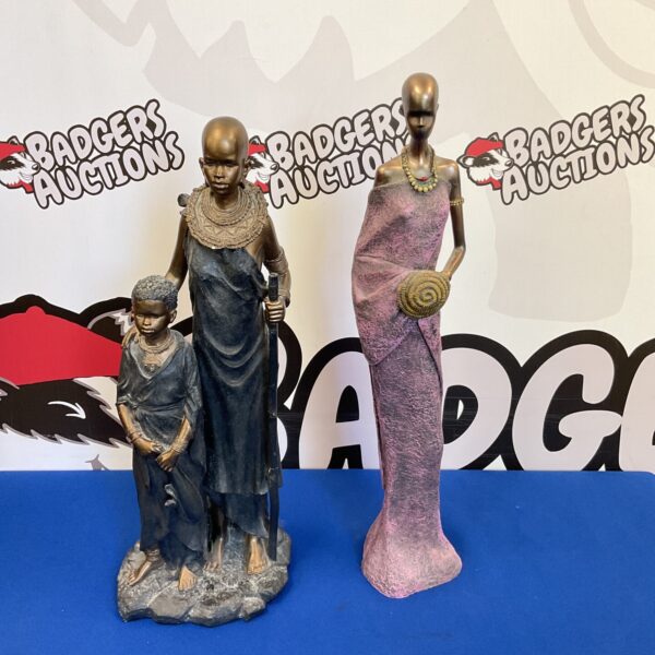 Pair of 17” resin maasai warrior women statues