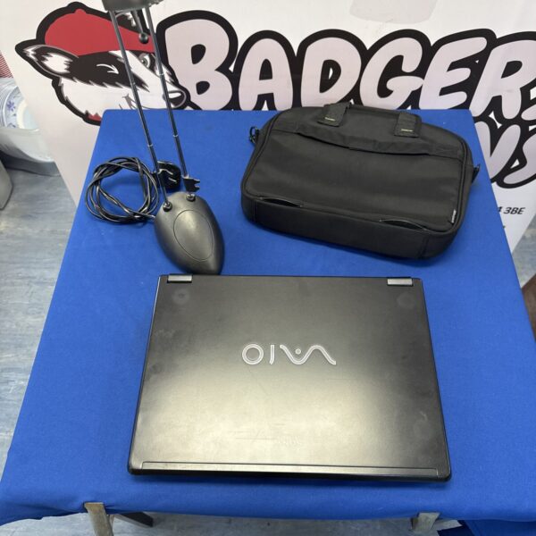 Retro Sony vaio laptop (untested, no charger) with telescopic desk lamp & John Lewis tablet satchel