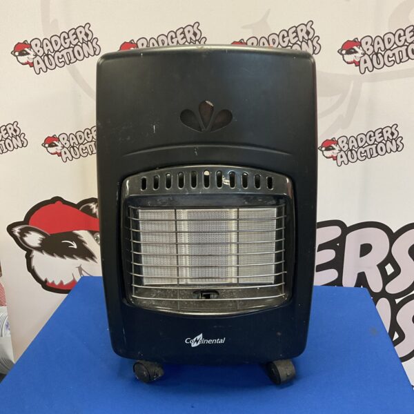 Vintage continental portable gas fire heater for indoor use.