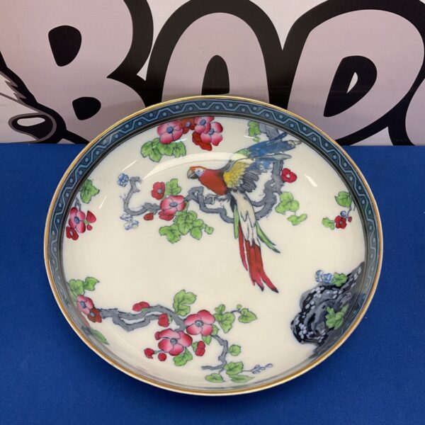 Vintage Keeling & Co Losol Ware bowl with parrot and floral design.