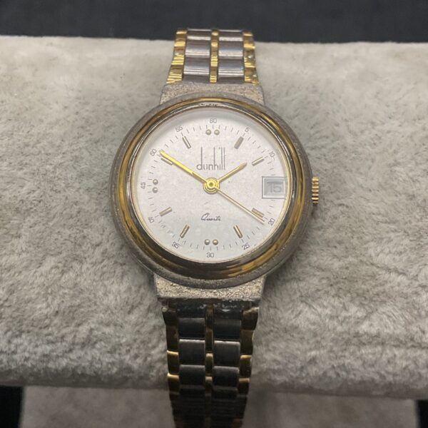 vintage Alfred Dunhill Quartz wristwatch with 14 carat gold bezel and fittings circa 1980s