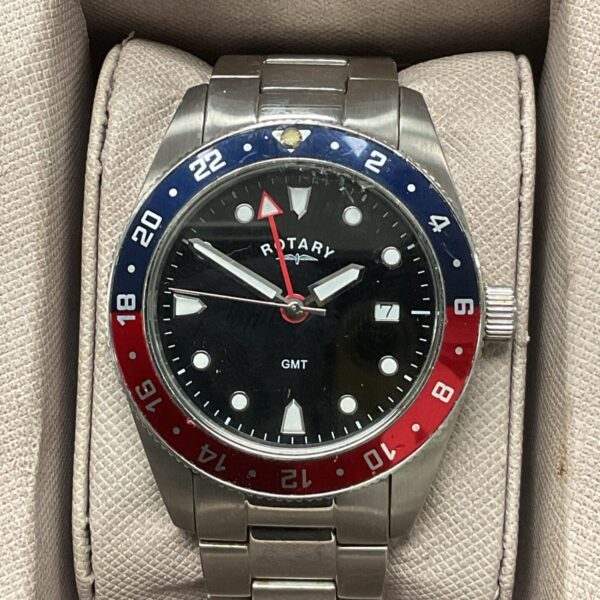 Rotary GMT Quartz wristwatch b with box spare links and papers