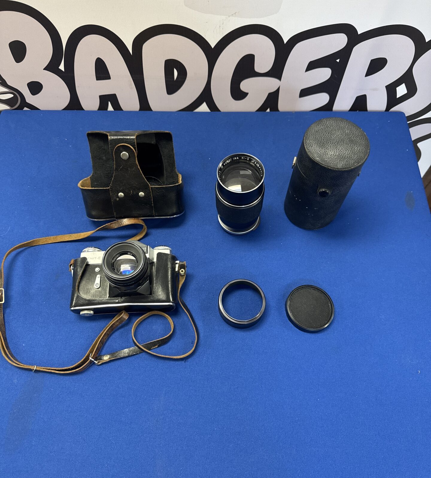 Vintage zenit e camera with additional Japanese lens