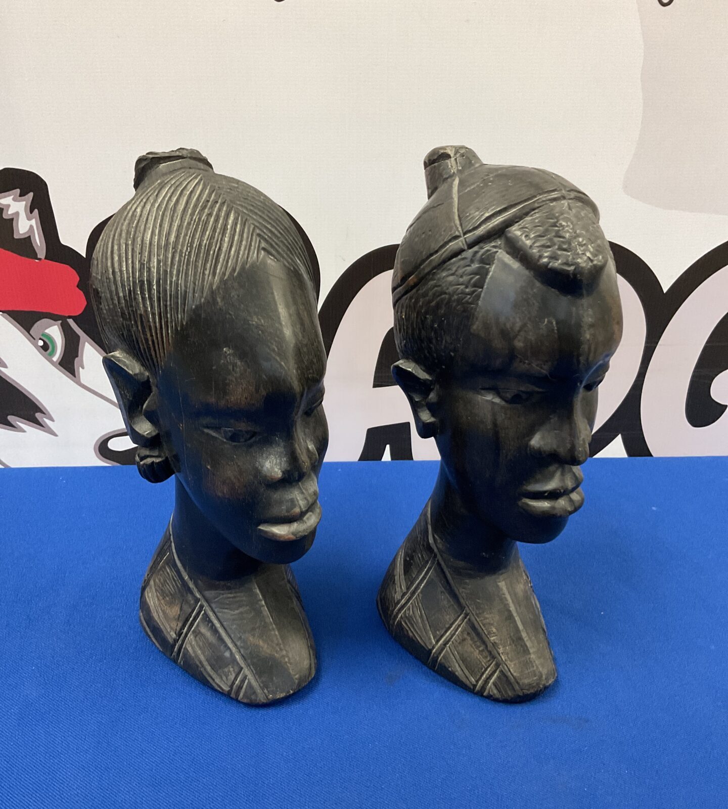 Pair of African hardwood maasai warrior busts
