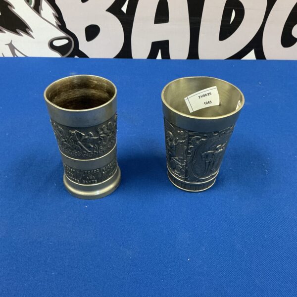 Two vintage pewter tumblers