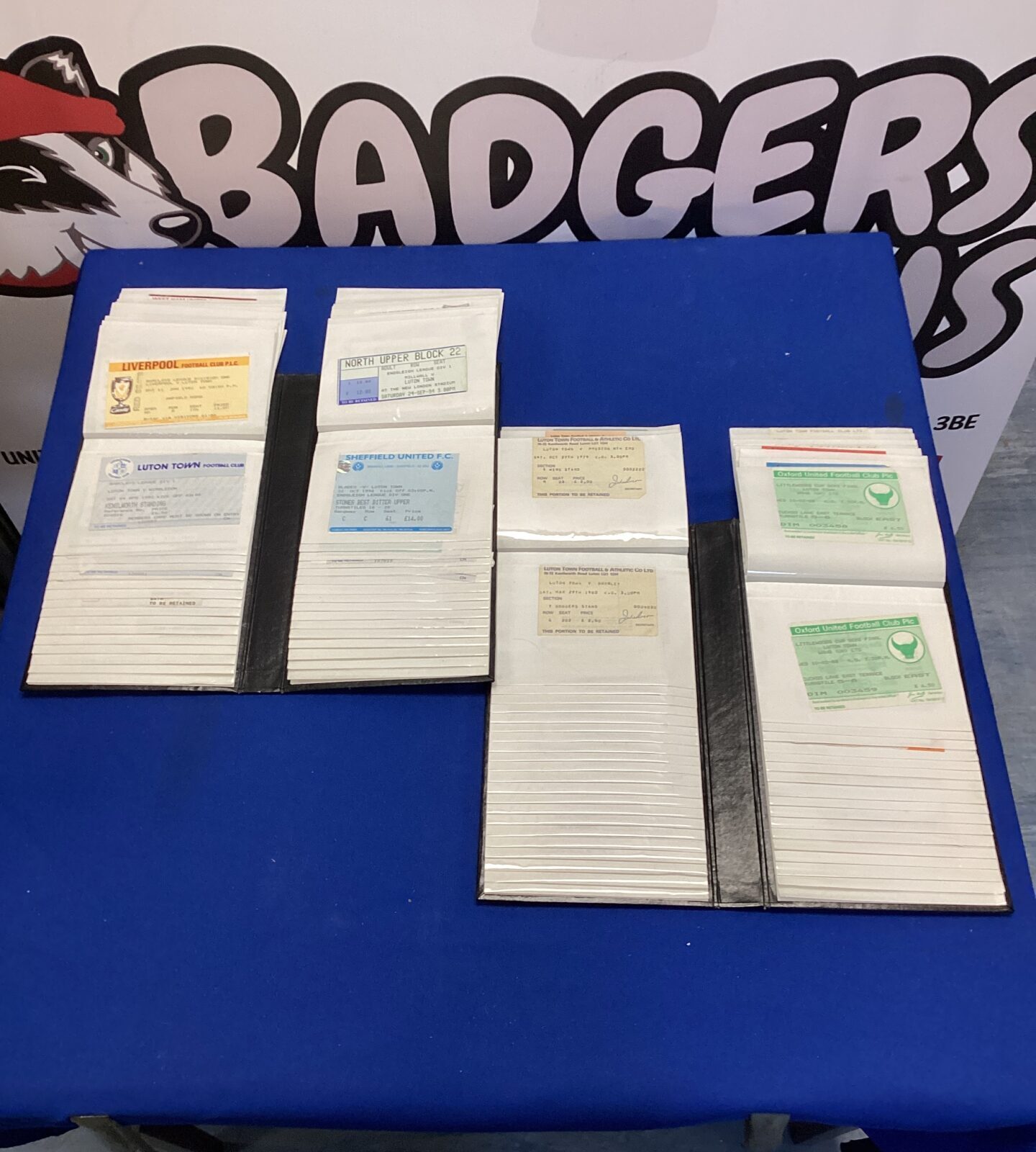 Two photo albums with luton town football match tickets