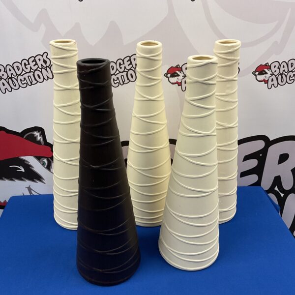 5 modern ceramic banded vases 18.5” tall