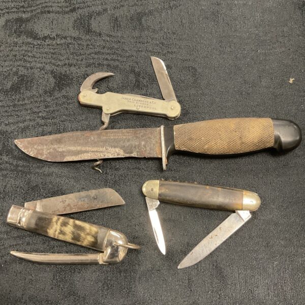 Vintage Sheffield Knife and three pocket knives