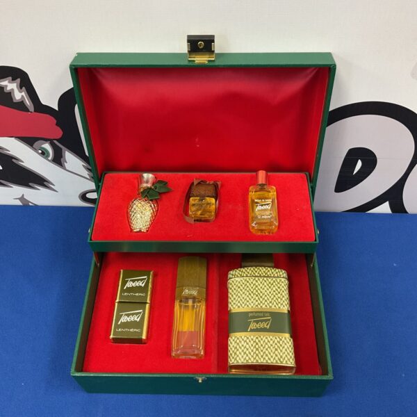 Vintage tweed perfume & talc box set