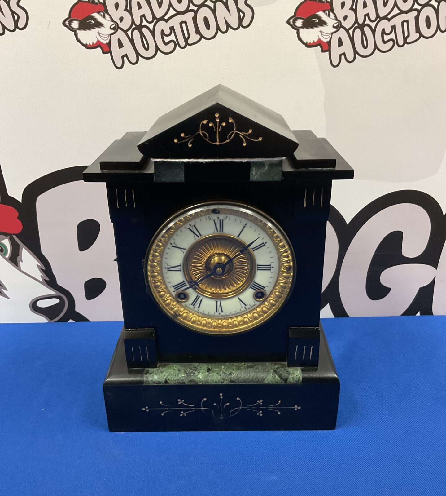1860 American Clock Co slate and marble Mantle clock Working With key