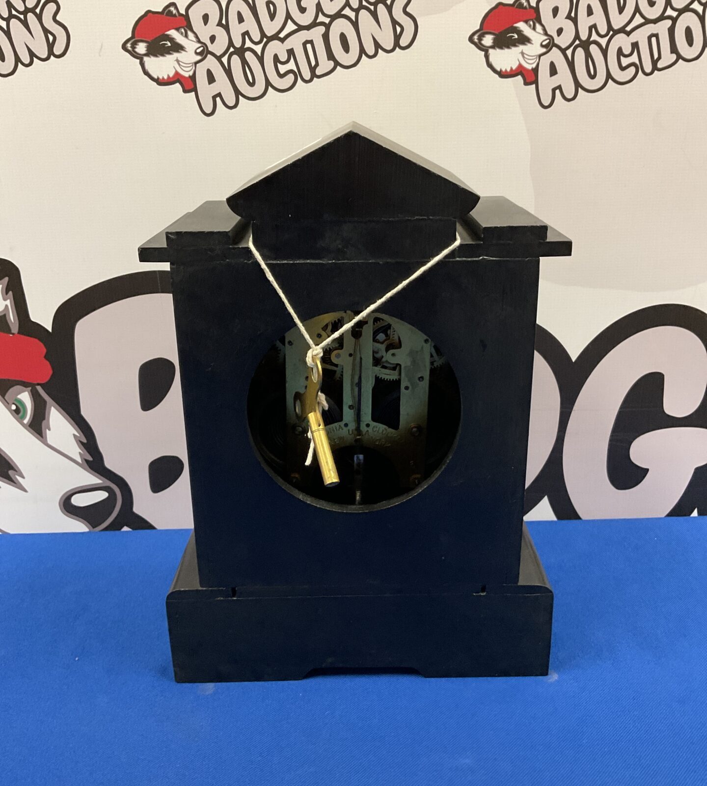1860 American Clock Co slate and marble Mantle clock Working With key - Image 2