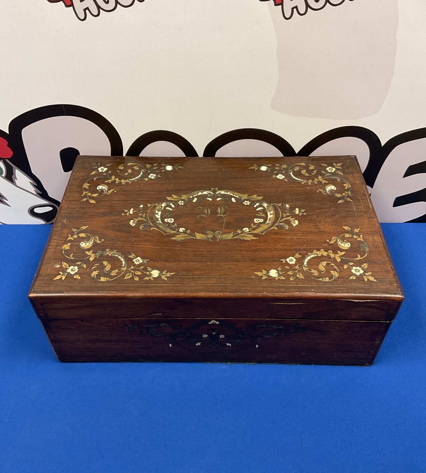 Antique writing slope with brass & bone inlay