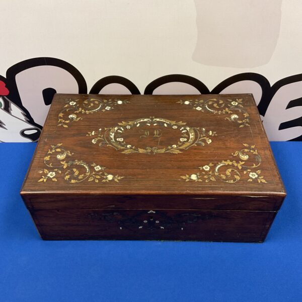 Antique writing slope with brass & bone inlay