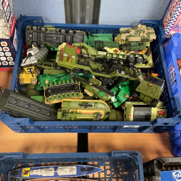 Vintage Matchbox Superkings military diecast vehicles in a lot.
