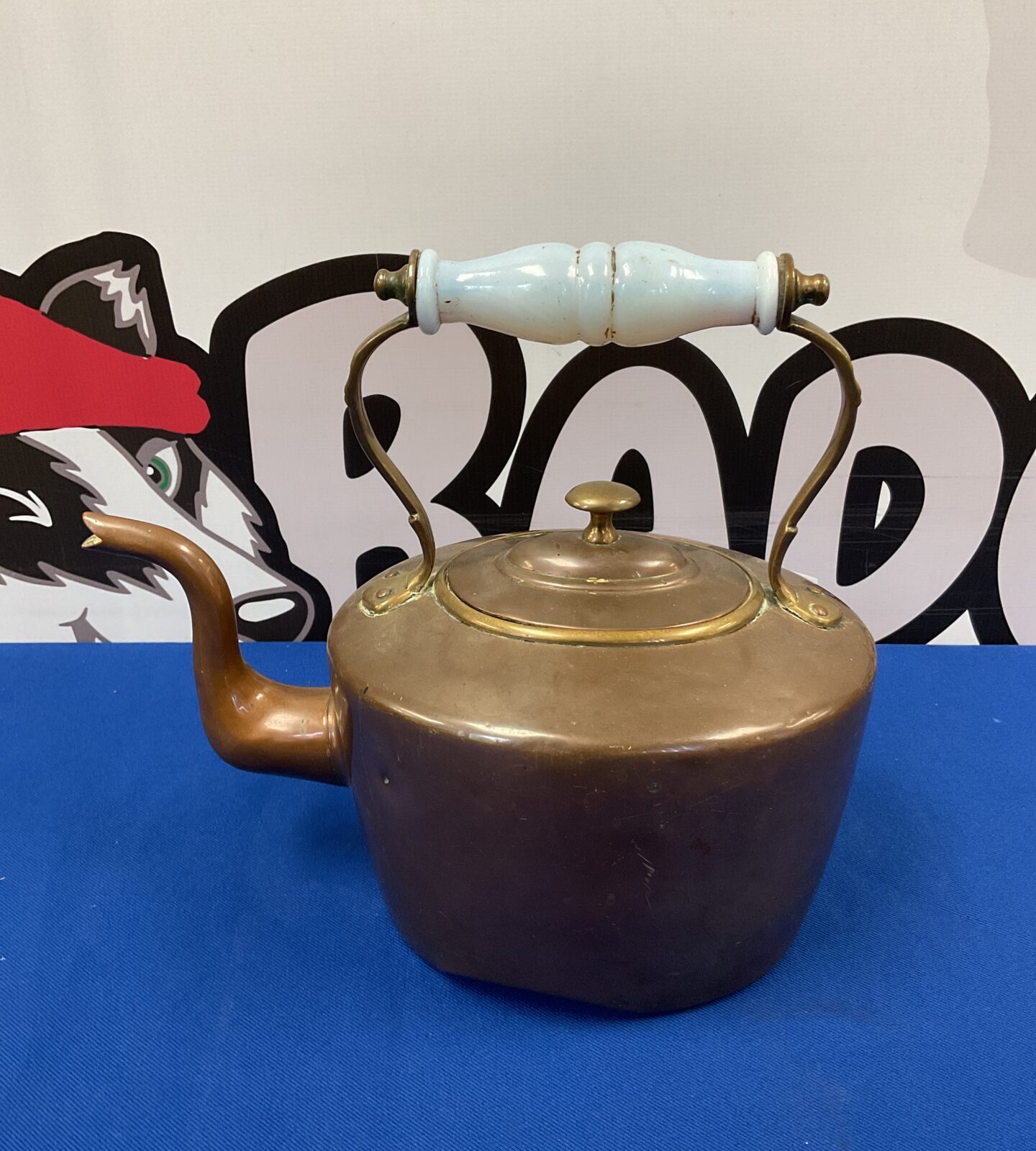 Vintage copper kettle with translucent glass handle
