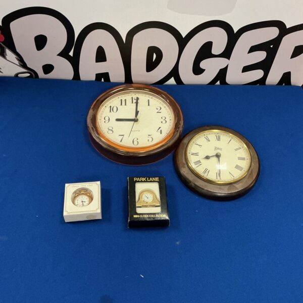 Vintage clock collection featuring Park Lane timepieces.