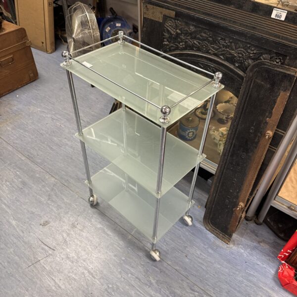 Frosted glass three tier trolley cabinet