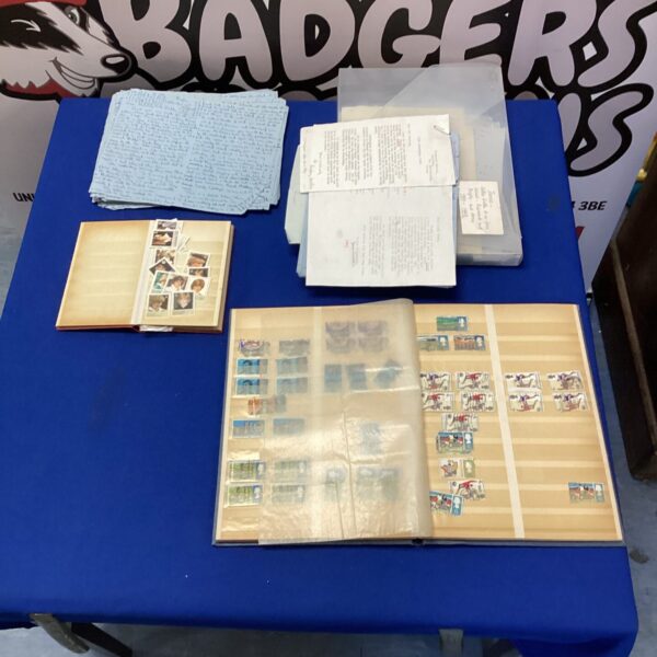Two stamp albums & folder of old letters with stamps