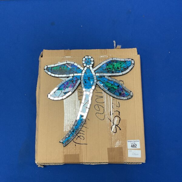 Colourful mosaic dragonfly wall art for home decor.