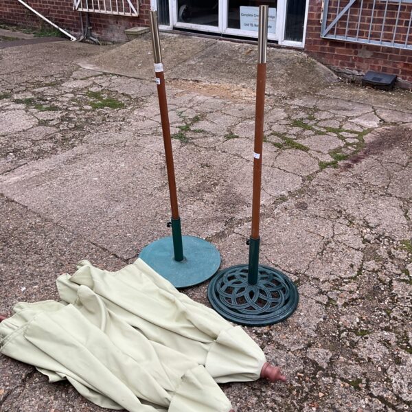 2 garden parosols w/ stands