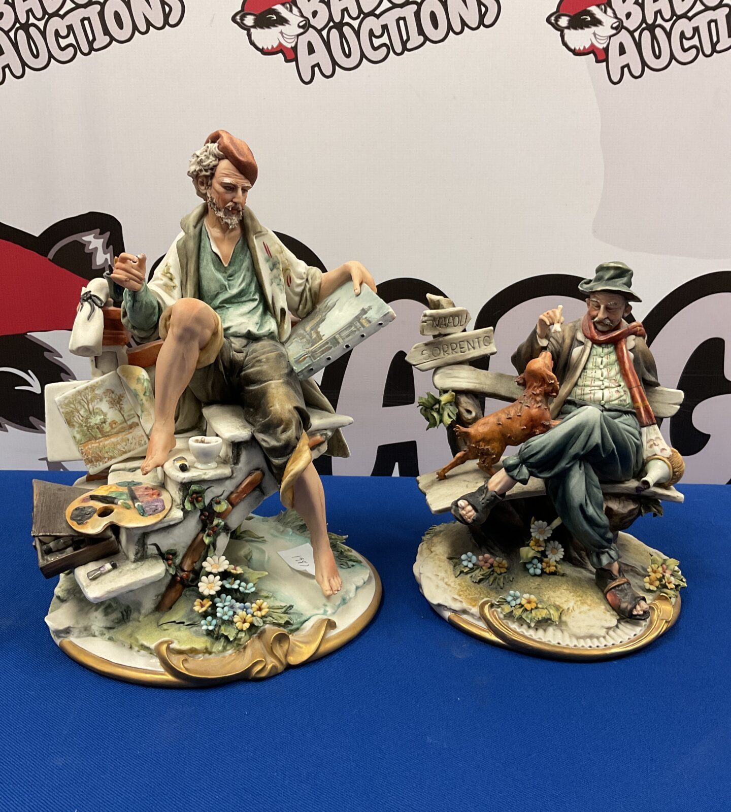 Two capodemonte italian porcelain figurines including artist & hobo