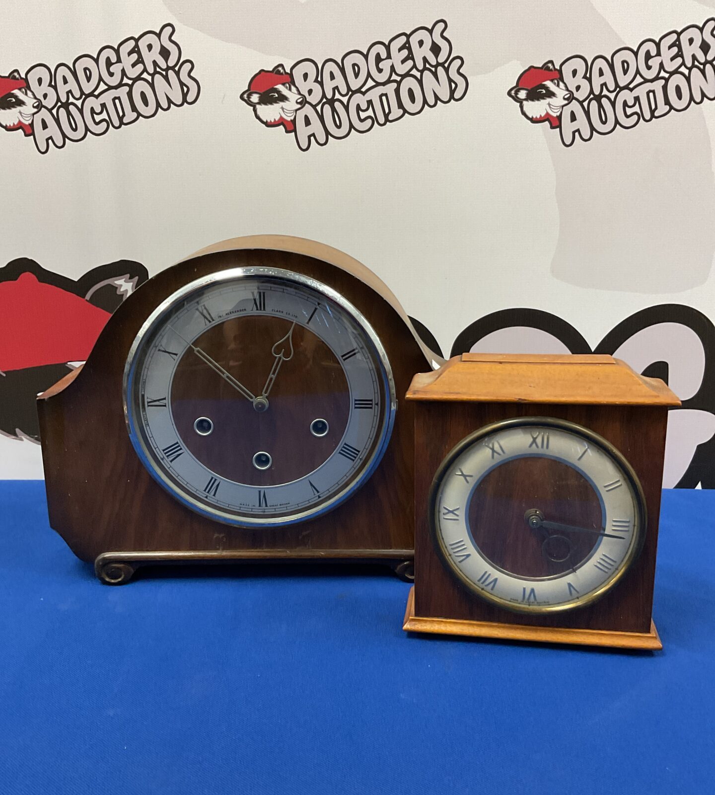 Two mid century mantle clocks including the alexander clark co