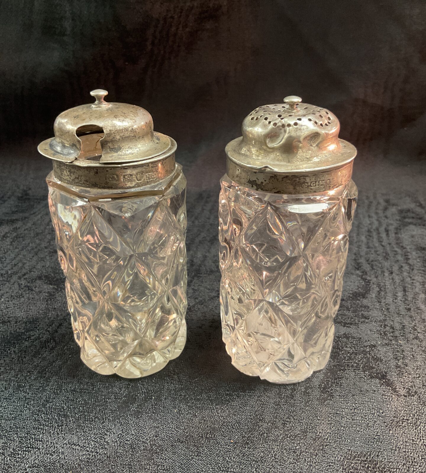 two silver topped victorian shaker & mustard jar