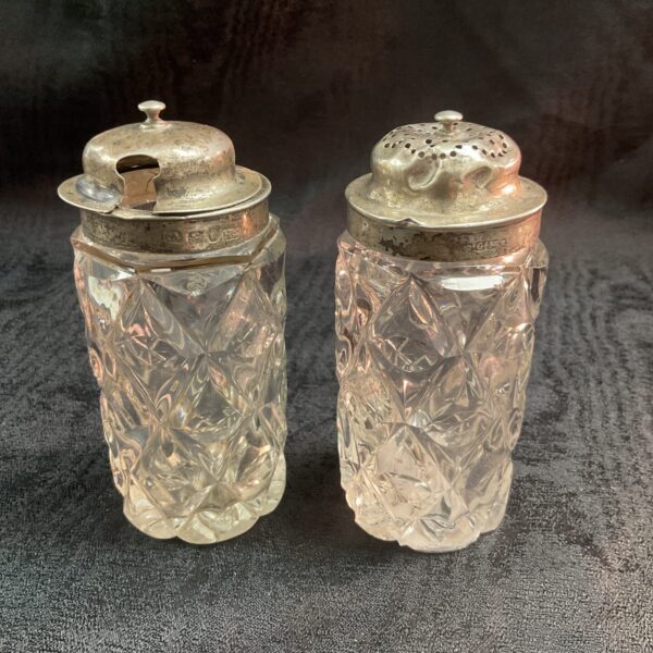 two silver topped victorian shaker & mustard jar
