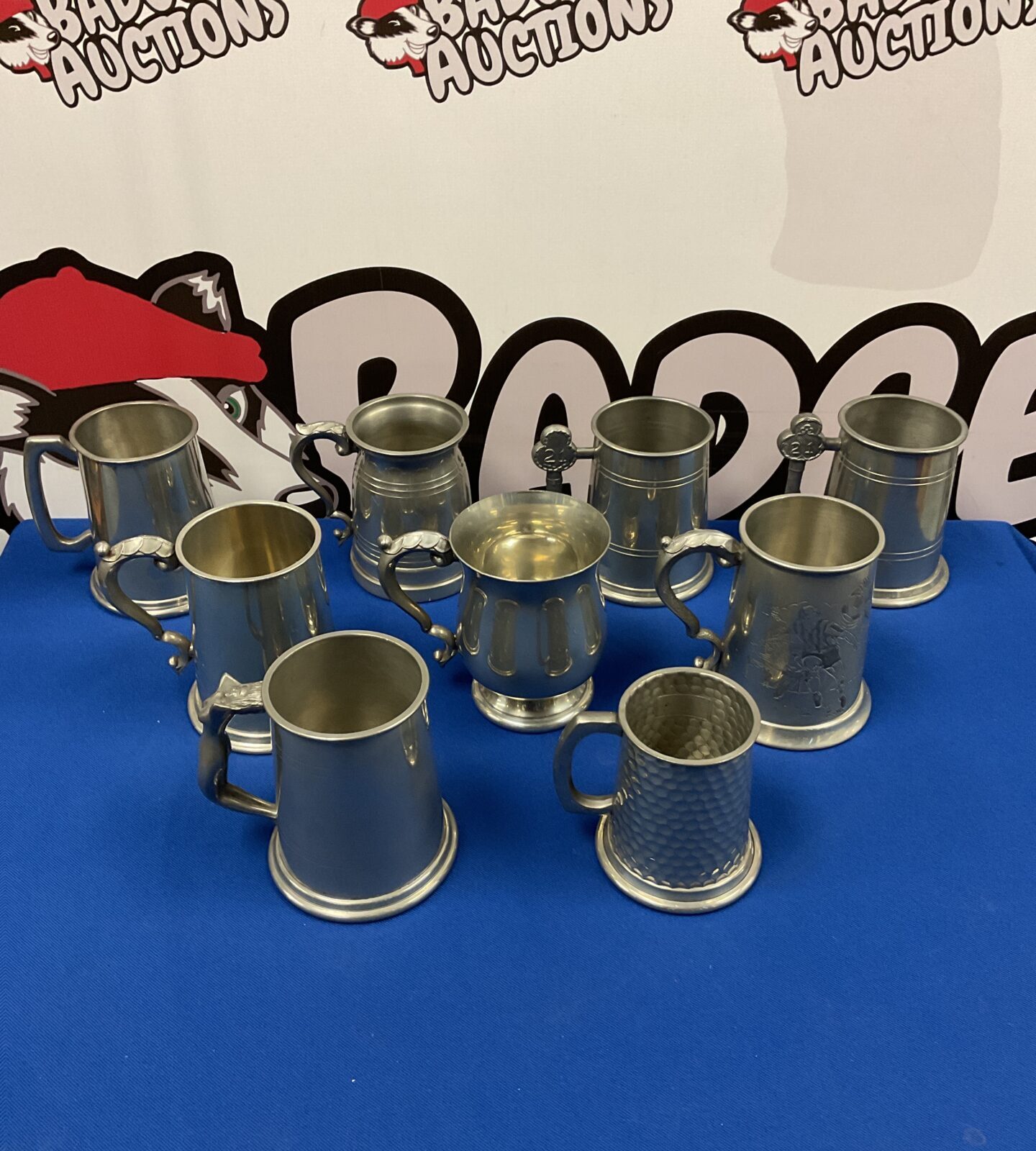 Collection of pewter tankards