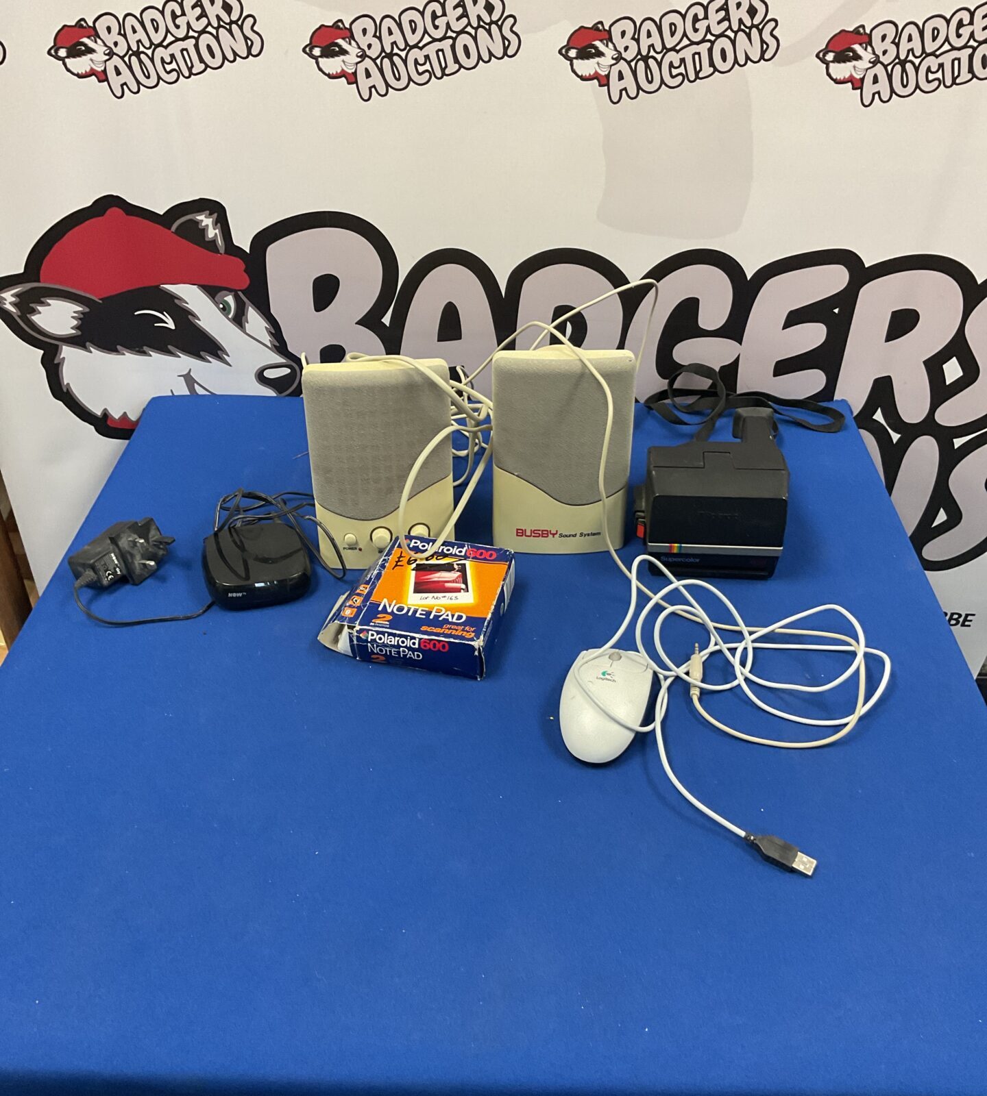 Polaroid Supercolor 635 camera , Busby sound system, logitech mouse