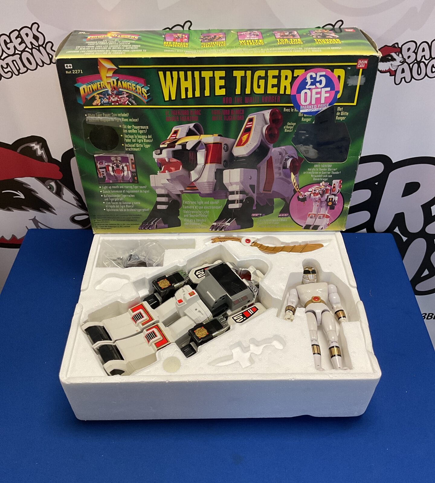 Retro 1993 Saban Bandai Power Rangers White Tigerzord And White Ranger Playset With Insert And Manual