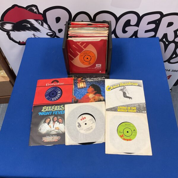 BeeGees 7” singles collection in paper sleeves, vintage vinyl records.