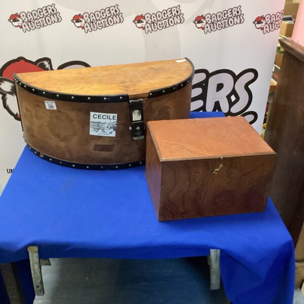 Unusual semicircle wooden box and vintage microscope box