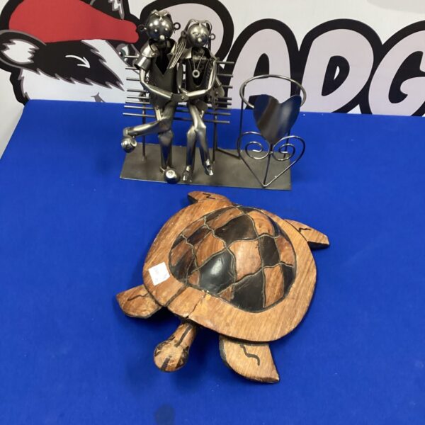 Metalwork Table art Bottle holder and wooden Turtle