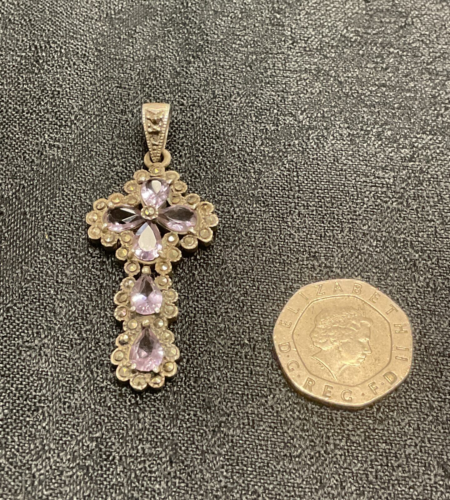925 Silver Crucifix set with amethyst and Marcasite