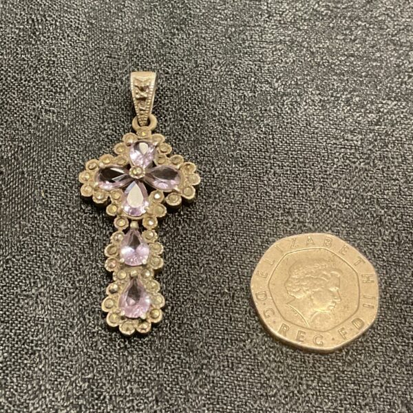 925 Silver Crucifix set with amethyst and Marcasite