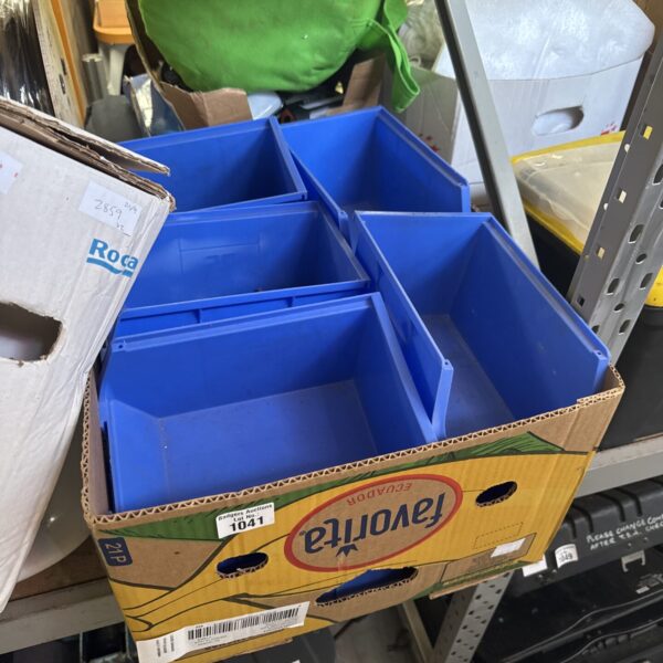 Box of large blue RS storage rack trays