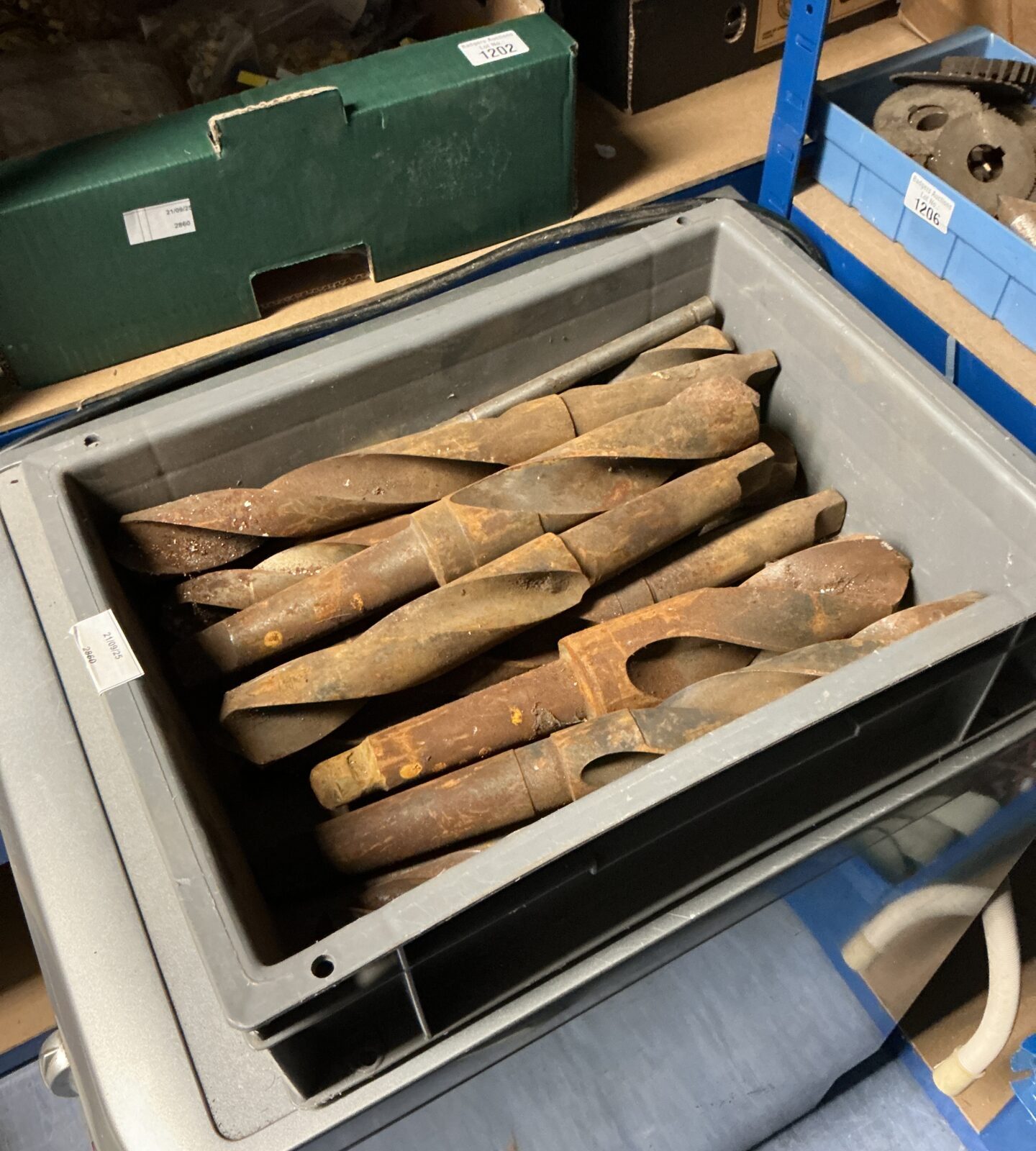 Tray of very large drill bits