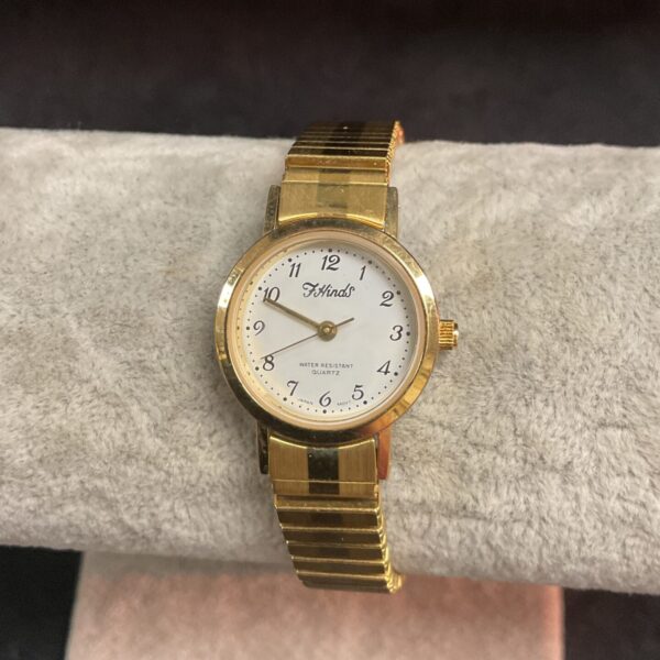Gold F Hinds ladies’ quartz wristwatch, vintage style.