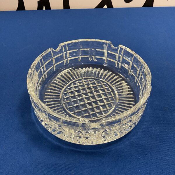 Vintage lead crystal cigar ashtray with geometric pattern.