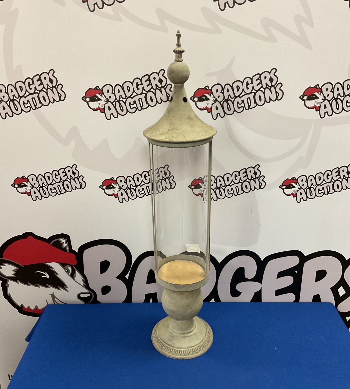 Large metal and glass candle holder