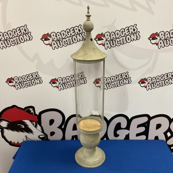 Large metal and glass candle holder