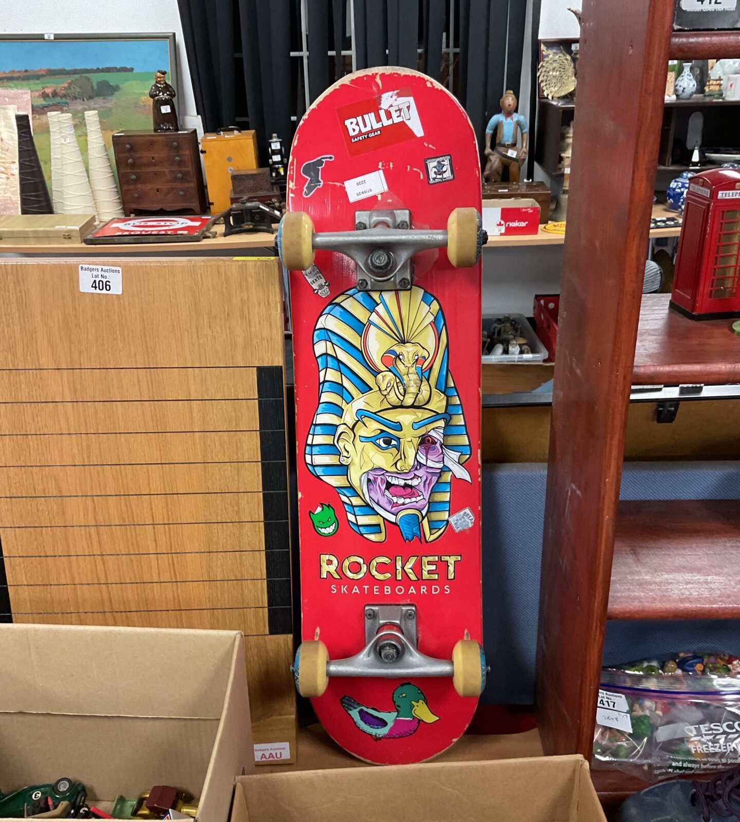 Rocket skateboard with Egyptian mummy design